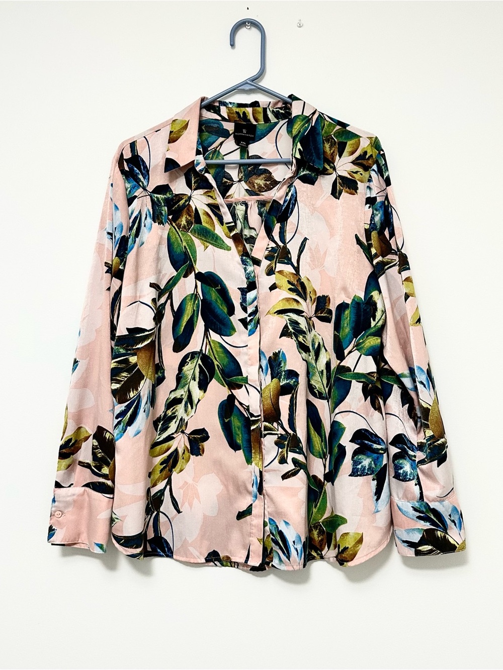 Worthington Women's XXL Peach Coral Floral Button-Down Blouse Hidden Buttons